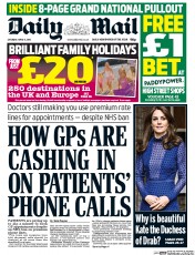 Daily Mail (UK) Newspaper Front Page for 9 April 2016
