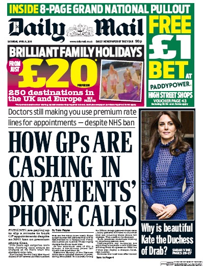 Daily Mail Newspaper Front Page (UK) for 9 April 2016