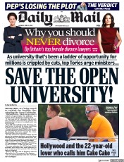 Daily Mail (UK) Newspaper Front Page for 9 April 2018