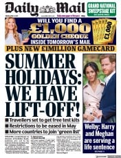 Daily Mail (UK) Newspaper Front Page for 9 April 2021