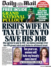 Daily Mail (UK) Newspaper Front Page for 9 April 2022