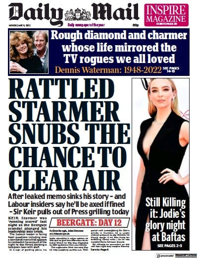 Daily Mail Newspaper Front Page (UK) for 9 May 2022