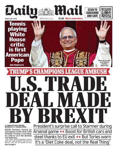 Daily Mail Newspaper Front Page (UK) for 9 May 2025