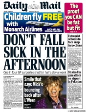 Daily Mail Newspaper Front Page (UK) for 9 June 2014