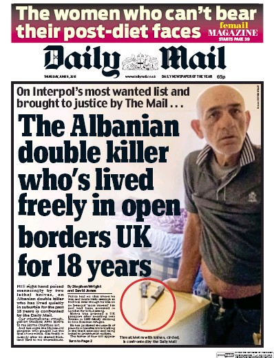 Daily Mail Newspaper Front Page (UK) for 9 June 2016