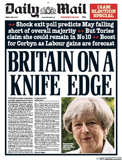 Daily Mail Newspaper Front Page (UK) for 9 June 2017
