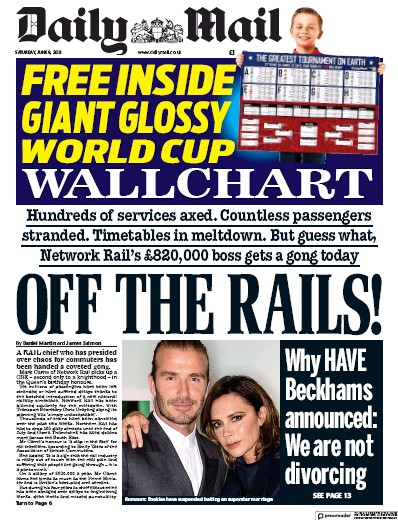 Daily Mail Newspaper Front Page (UK) for 9 June 2018