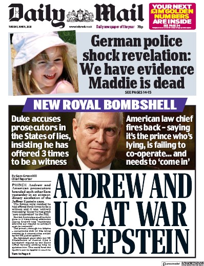 Daily Mail Newspaper Front Page (UK) for 9 June 2020