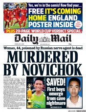 Daily Mail (UK) Newspaper Front Page for 9 July 2018