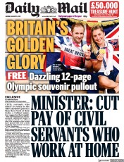 Daily Mail (UK) Newspaper Front Page for 9 August 2021