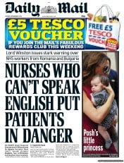 Daily Mail (UK) Newspaper Front Page for 9 September 2011