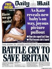 Daily Mail (UK) Newspaper Front Page for 9 September 2014