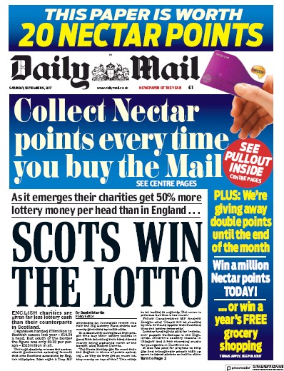 Daily Mail Newspaper Front Page (UK) for 9 September 2017