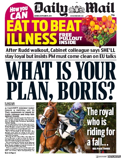 Daily Mail Newspaper Front Page (UK) for 9 September 2019
