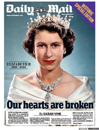 Daily Mail Newspaper Front Page (UK) for 9 September 2022