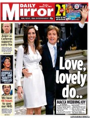 Daily Mirror Newspaper Front Page (UK) for 10 October 2011