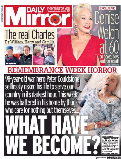 Daily Mirror Newspaper Front Page (UK) for 10 November 2018