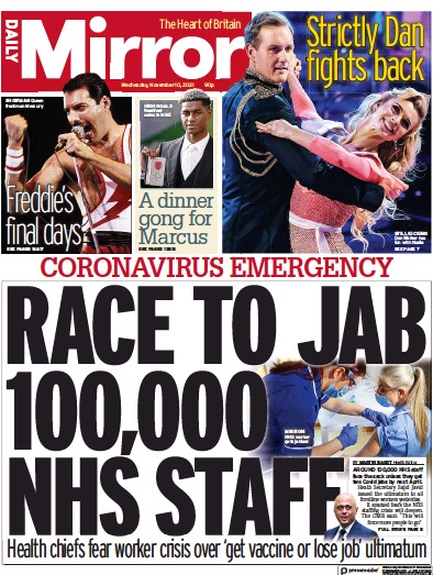 Daily Mirror Newspaper Front Page (UK) for 10 November 2021