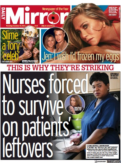 Daily Mirror Newspaper Front Page (UK) for 10 November 2022