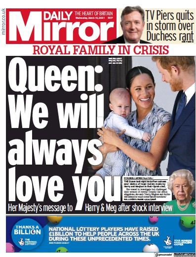 Daily Mirror Newspaper Front Page (UK) for 10 March 2021