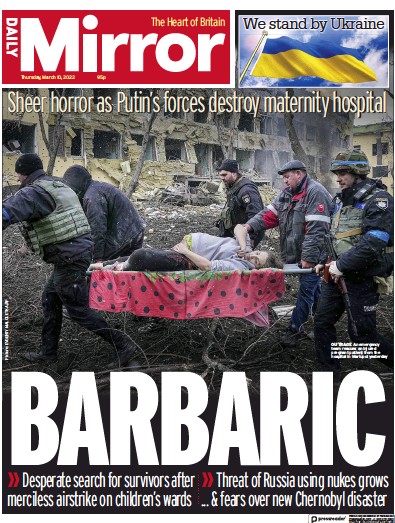 Daily Mirror Newspaper Front Page (UK) for 10 March 2022