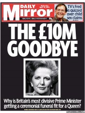Daily Mirror (UK) Newspaper Front Page for 10 April 2013