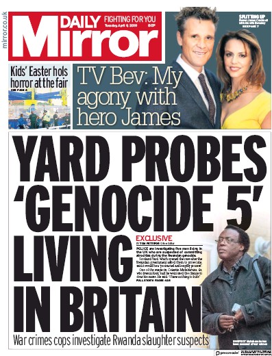 Daily Mirror Newspaper Front Page (UK) for 10 April 2019