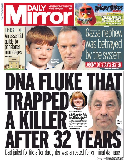 Daily Mirror Newspaper Front Page (UK) for 10 May 2016