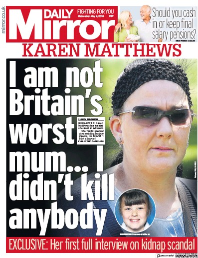 Daily Mirror Newspaper Front Page (UK) for 10 May 2018