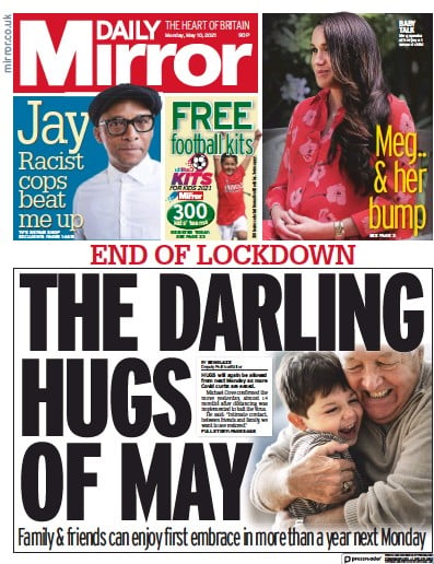 Daily Mirror Newspaper Front Page (UK) for 10 May 2021