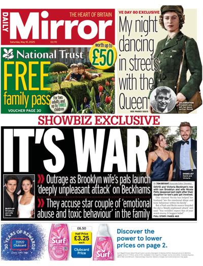 Daily Mirror Newspaper Front Page (UK) for 10 May 2025