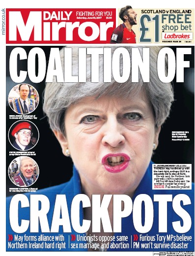 Daily Mirror Newspaper Front Page (UK) for 10 June 2017