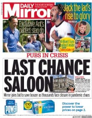 Daily Mirror (UK) Newspaper Front Page for 10 June 2021