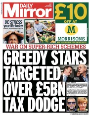 Daily Mirror (UK) Newspaper Front Page for 10 July 2014