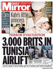 Daily Mirror (UK) Newspaper Front Page for 10 July 2015