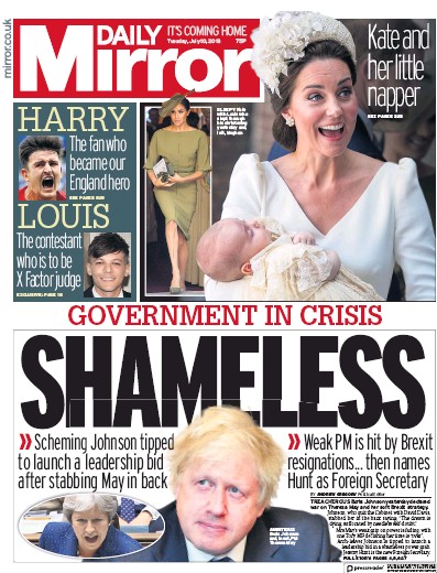 Daily Mirror Newspaper Front Page (UK) for 10 July 2018