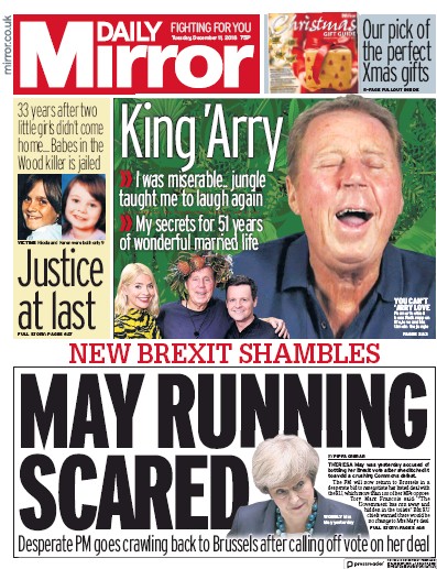 Daily Mirror Newspaper Front Page (UK) for 11 December 2018