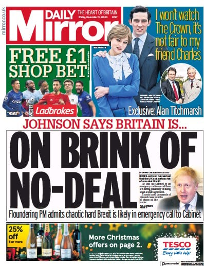 Daily Mirror Newspaper Front Page (UK) for 11 December 2020