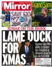 Daily Mirror front page for 11 December 2023