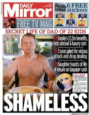 Daily Mirror (UK) Newspaper Front Page for 11 January 2014