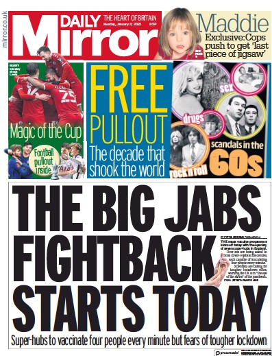 Daily Mirror Newspaper Front Page (UK) for 11 January 2021