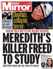 Daily Mirror Newspaper Front Page (UK) for 11 February 2014