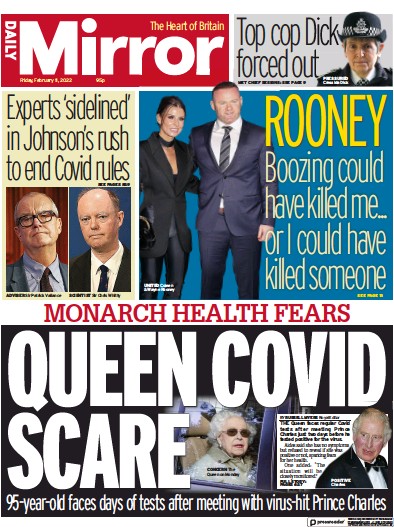 Daily Mirror Newspaper Front Page (UK) for 11 February 2022