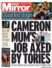 Daily Mirror (UK) Newspaper Front Page for 11 March 2016