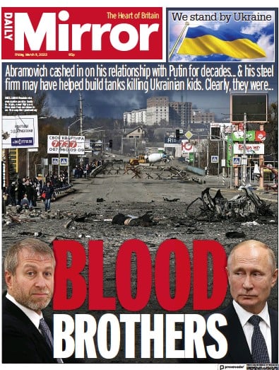 Daily Mirror Newspaper Front Page (UK) for 11 March 2022