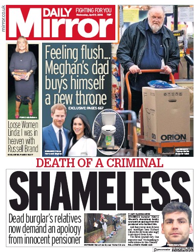 Daily Mirror Newspaper Front Page (UK) for 11 April 2018