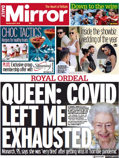 Daily Mirror Newspaper Front Page (UK) for 11 April 2022
