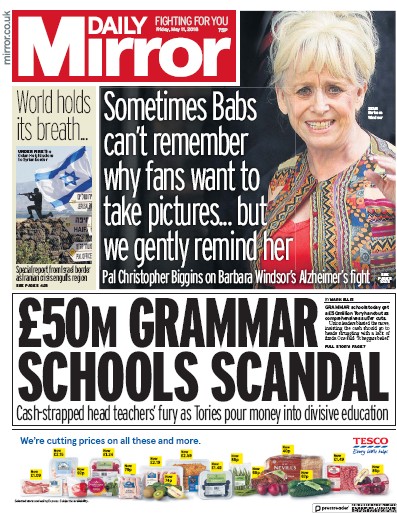 Daily Mirror Newspaper Front Page (UK) for 11 May 2018