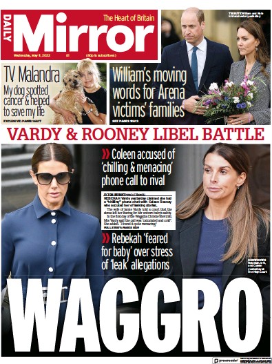 Daily Mirror Newspaper Front Page (UK) for 11 May 2022