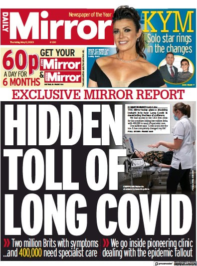 Daily Mirror Newspaper Front Page (UK) for 11 May 2023